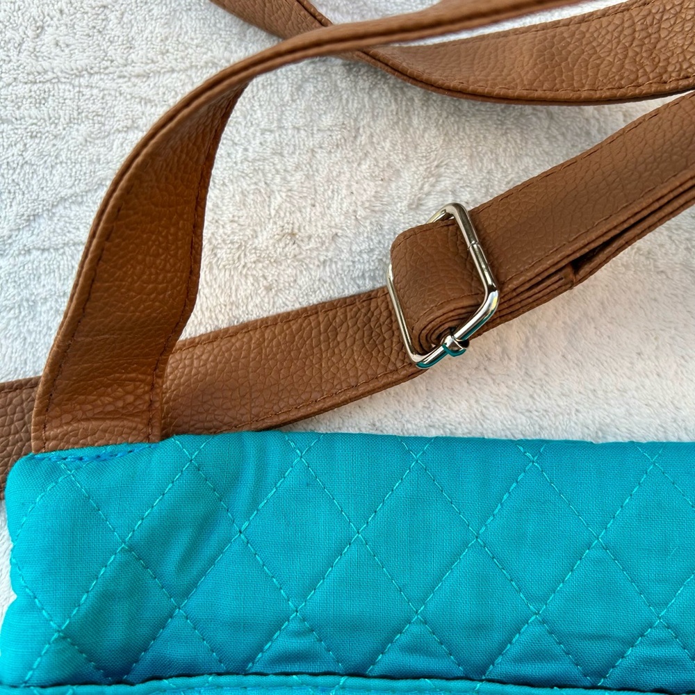 New Stone Mountain Quilted Purse Turquoise Brown Crossbody - Picture 5 of 8